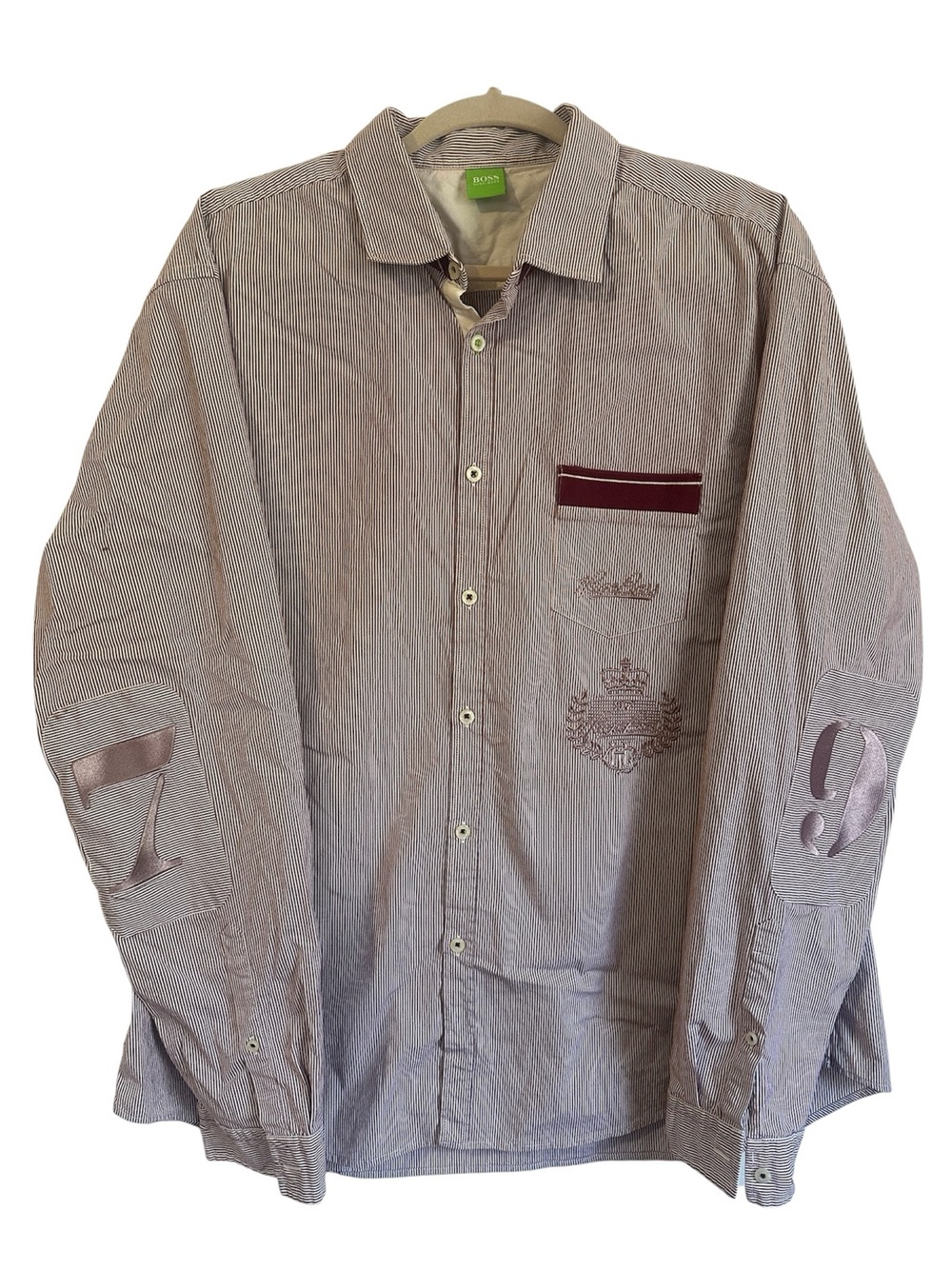 Y2K Hugo Boss long sleebve striped shirt embroidered logo elbow patches 2x